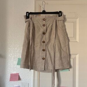 H&M Natural Linen A-Line Skirt with Buttons